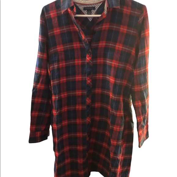 Tommy Hilfiger Plaid Long Shirt Dress with side pockets Ladies Medium - Picture 1 of 10